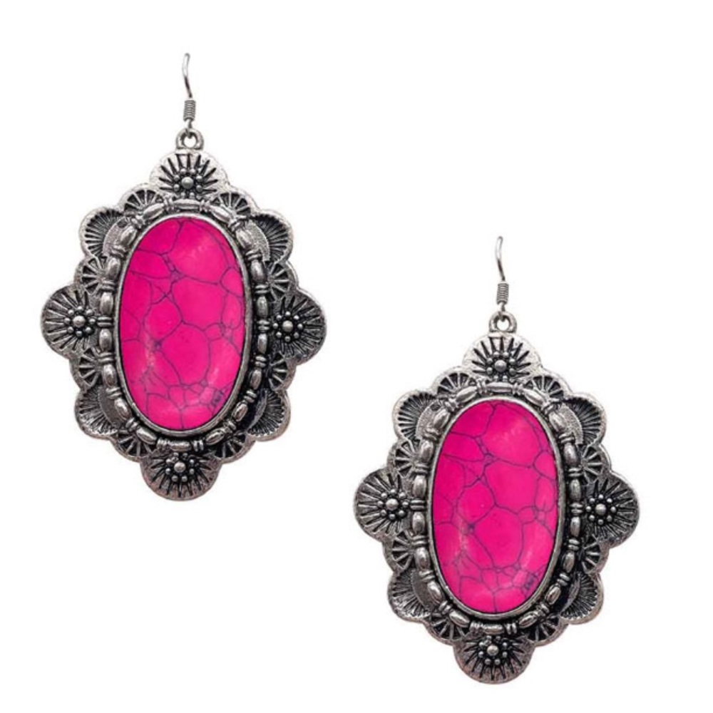Oval Shape Large Stone Concho Earring